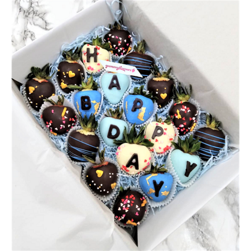 20pcs CUPID'S ARROW x LOVE Blue Design Chocolate Strawberries Gift Box (Custom Wording)